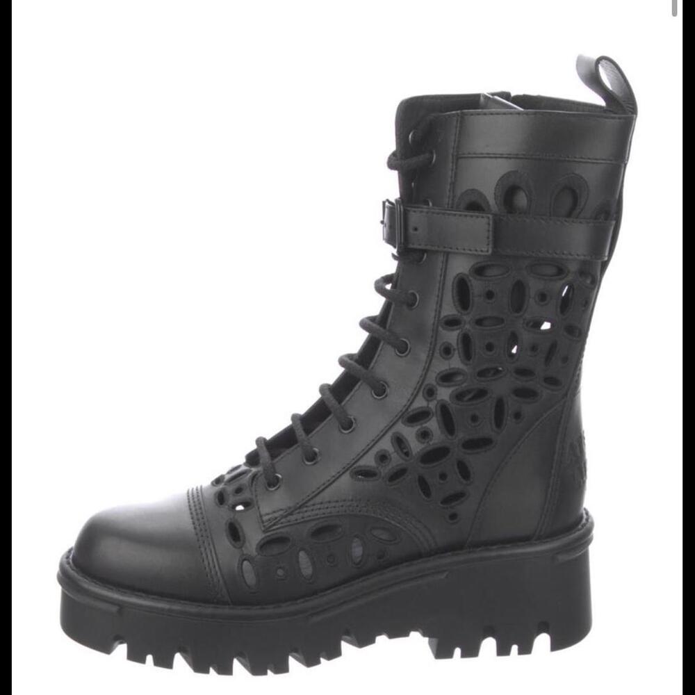 Valentino atelier cutout  Leather Mid-Calf Combat Boots
